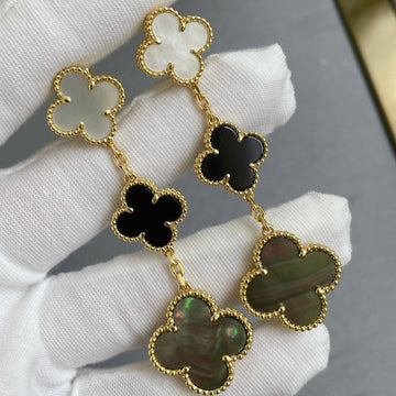 [Elowen jewelsry ]CLOVER 3 MOTIF MOP ONYX DARK MOP PINK GOLD EARRINGS