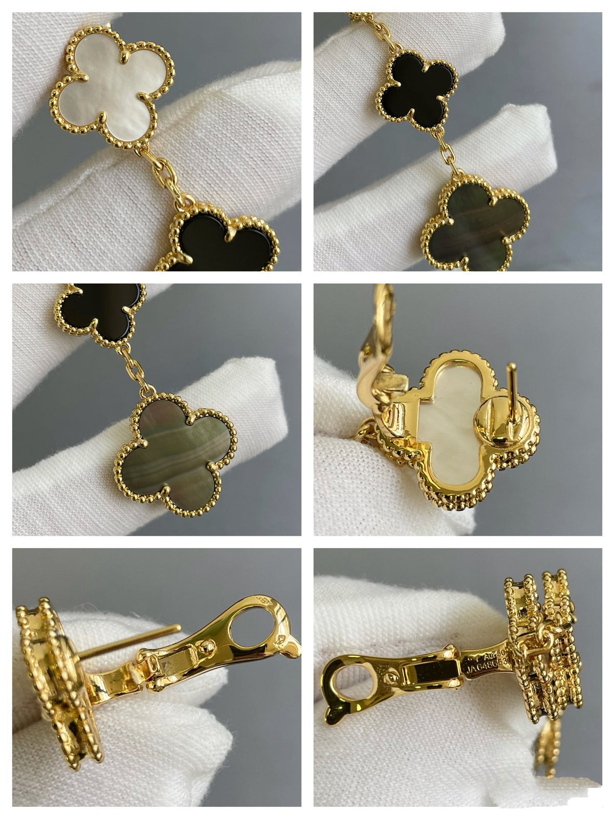 [Elowen jewelsry ]CLOVER 3 MOTIF MOP ONYX DARK MOP PINK GOLD EARRINGS