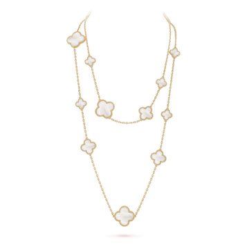 [Elowen Schmuck] KLEEBLATT-HALSKETTE MIT 16 MOTIVEN AUS WEISSEM PERLMUTT UND GOLD