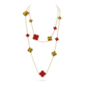 [Elowen Schmuck] CLOVER 16-MOTIV-HALSKETTE AUS KARNEOL UND TIGERNAUGENSTEIN IN ROSÉGOLD
