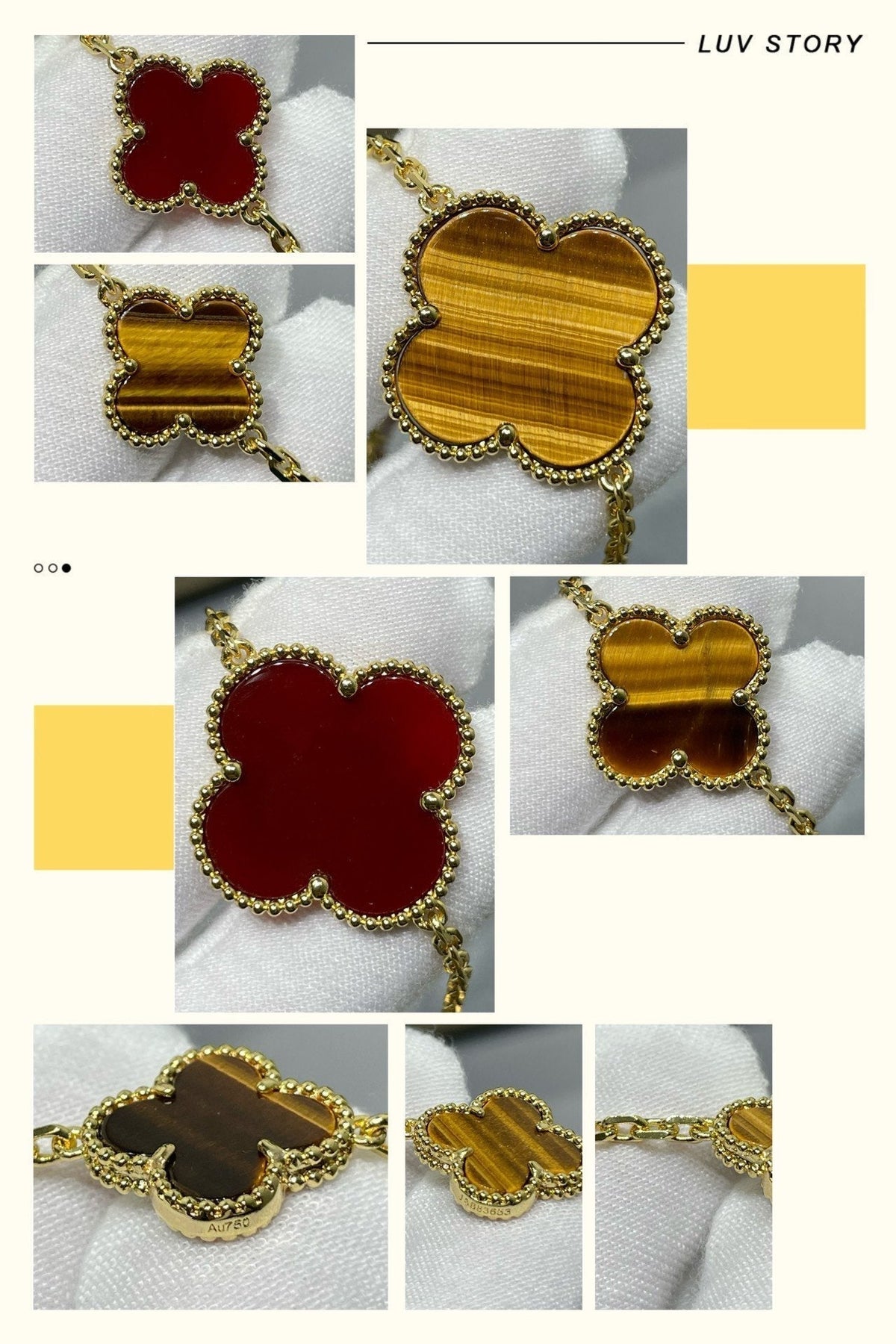[Elowen Schmuck] CLOVER 16-MOTIV-HALSKETTE AUS KARNEOL UND TIGERNAUGENSTEIN IN ROSÉGOLD