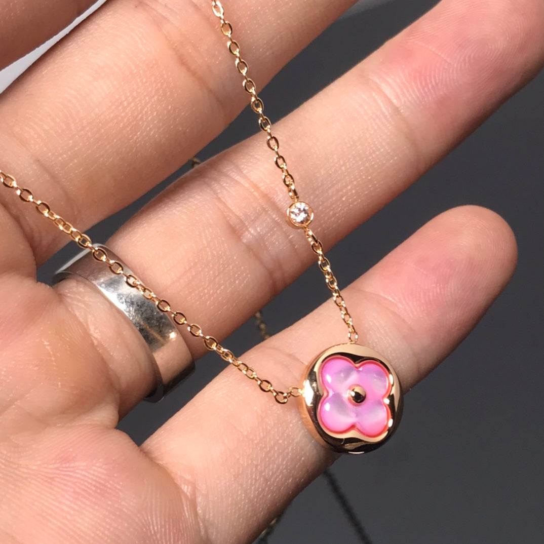 [Elowen jewelsry ]COLOR BLOSSOM PINK MOP SUN GOLD NECKLACE