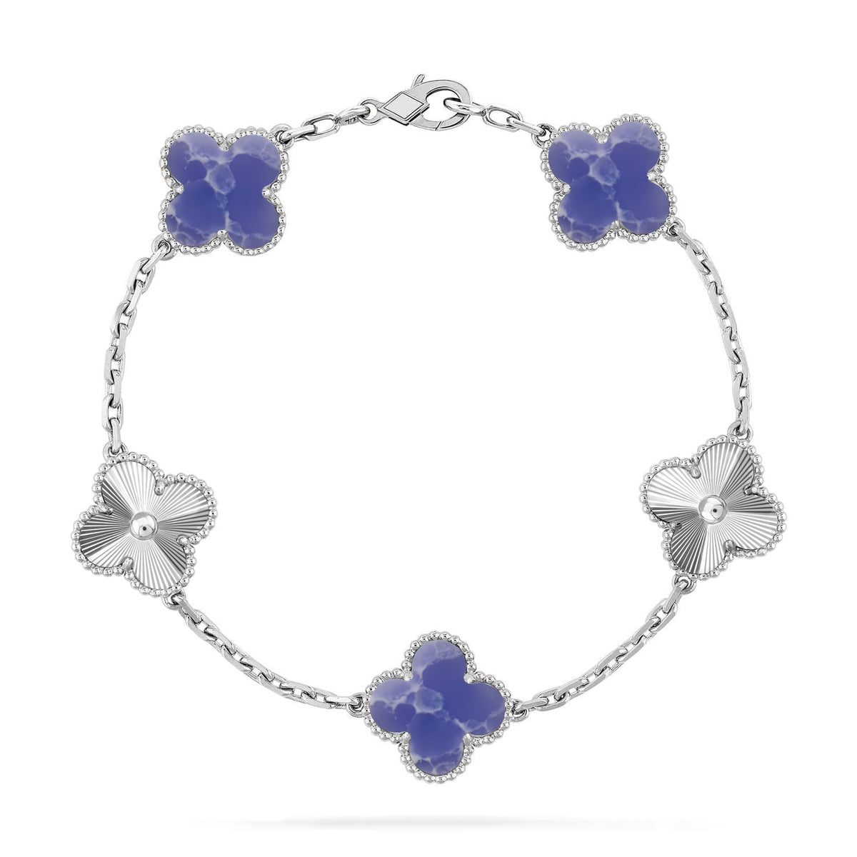 {
  "Elowen jewelsry": "Elowen Schmuck",
  "CLOVER 5 MOTIF BLUE VEINS BRACELET COLLECTION": "KLEEBLATT 5-MOTIV ARMBAND-KOLLEKTION MIT BLAUEN ADERN"
}