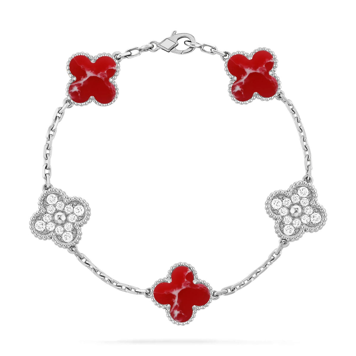 [Elowen jewelry] クローバー 5モチーフ レッドパターン ブレスレットコレクション