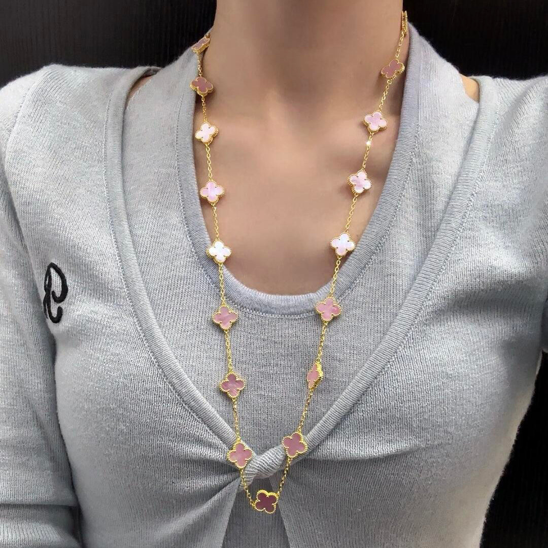 [Elowen jewelsry ]CLOVER 20 MOTIFS PINK MOP NECKLACE