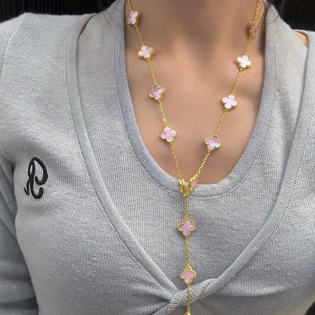 [Elowen jewelsry ]CLOVER 20 MOTIFS PINK MOP NECKLACE