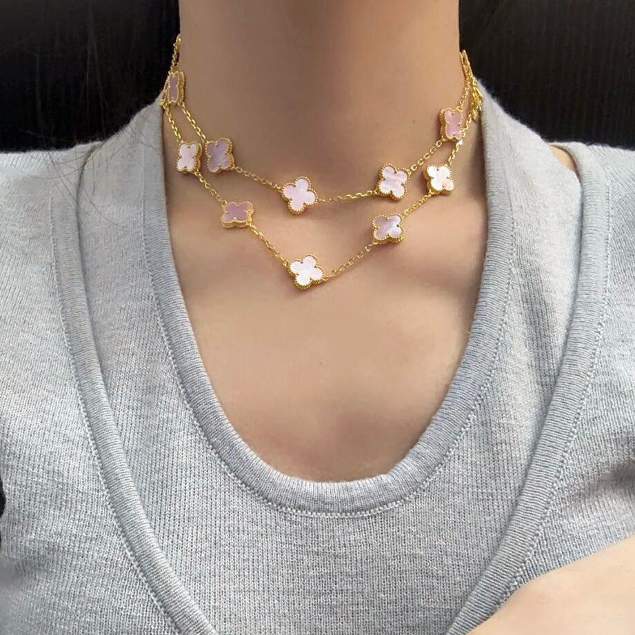 [Elowen jewelsry ]CLOVER 20 MOTIFS PINK MOP NECKLACE