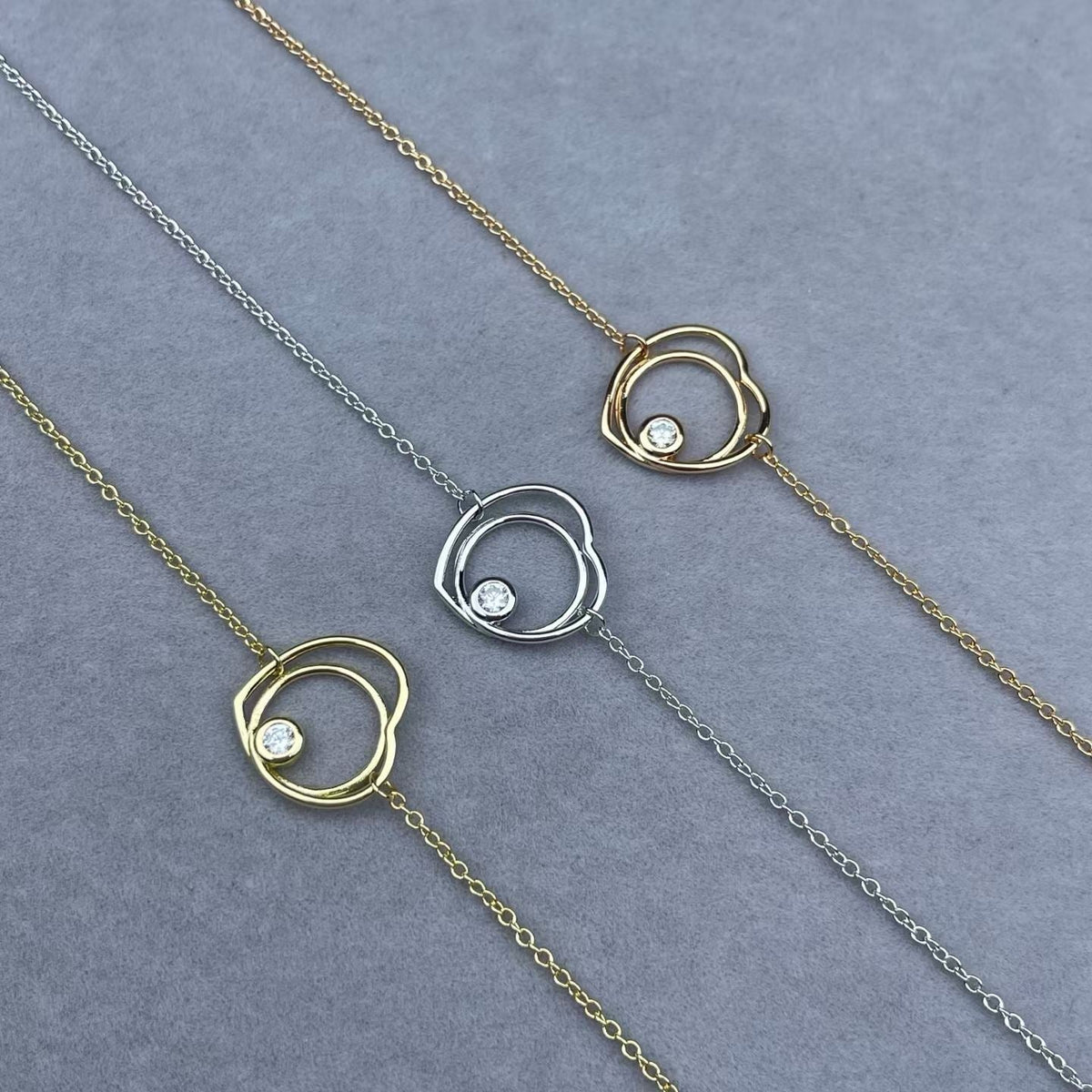 [Elowen jewelsry]ホロウハート シングルダイヤモンド ブレスレット