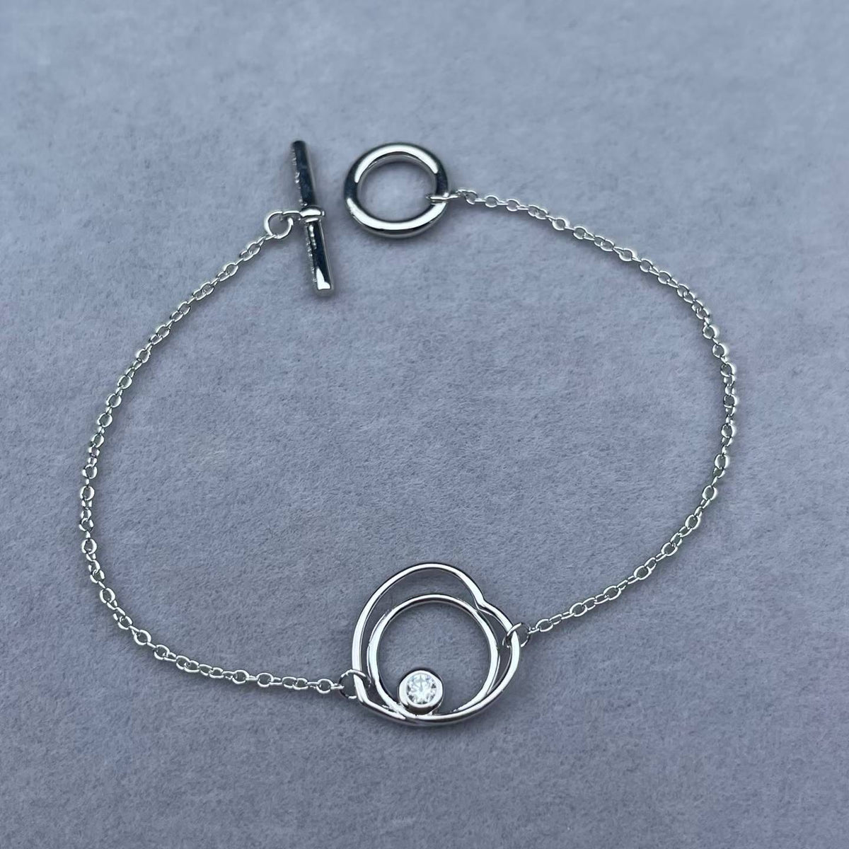 [Elowen jewelsry]ホロウハート シングルダイヤモンド ブレスレット