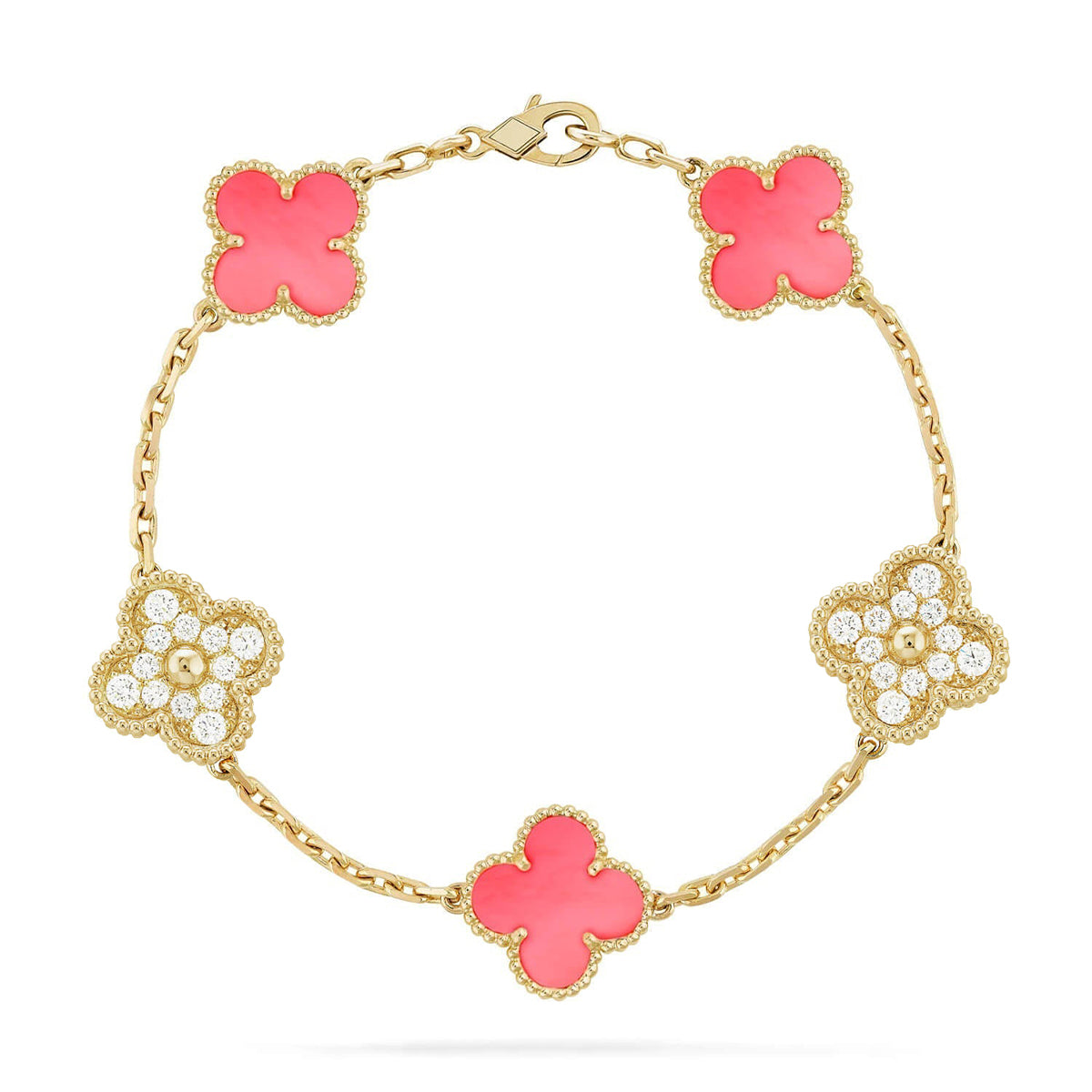 {
  "Elowen jewelsry": "Elowen ジュエリー",
  "CLOVER 5 MOTIFS  PINK MOP BRACELET COLLECTION": "クローバー 5モチーフ ピンクマザーオブパール ブレスレットコレクション"
}