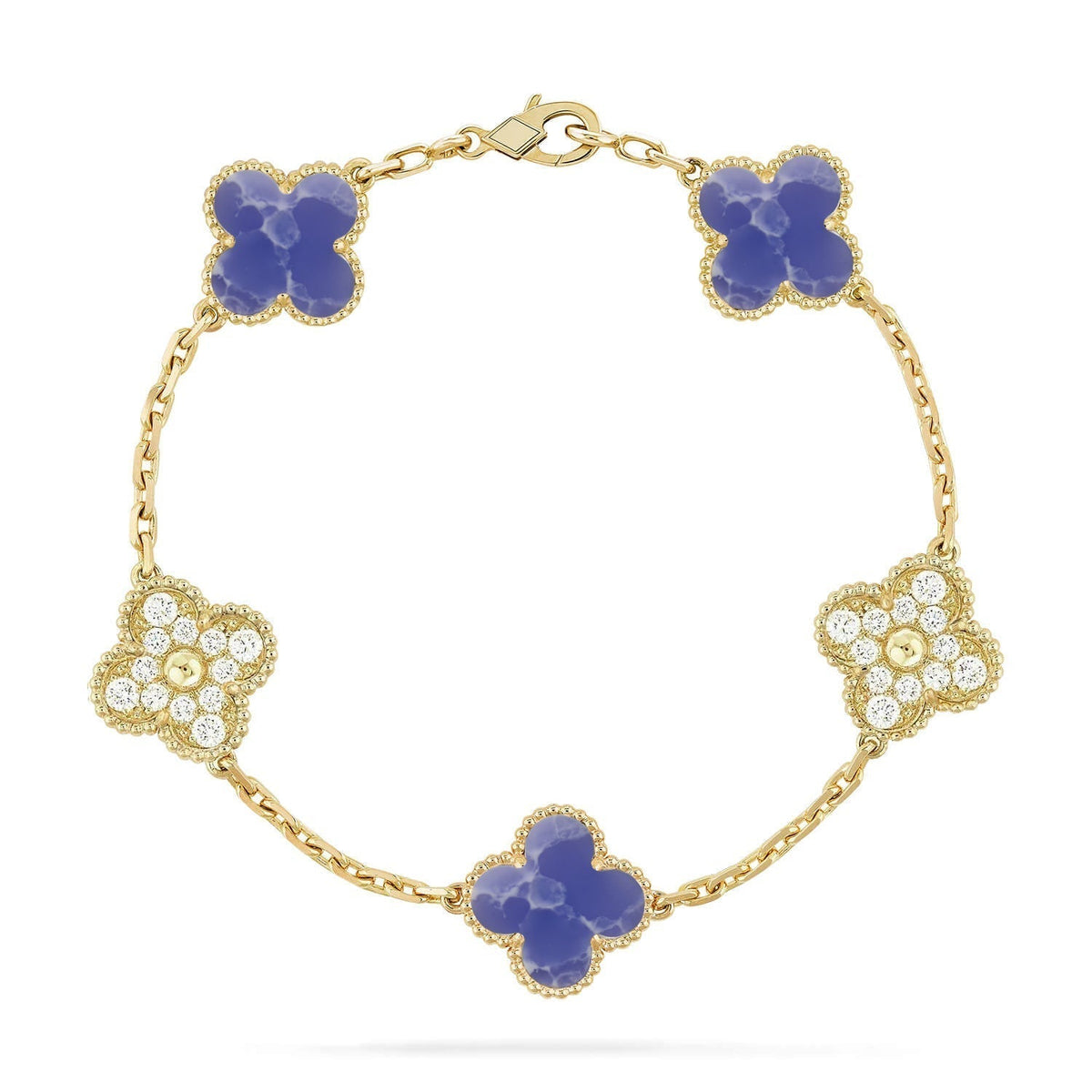 {
  "Elowen jewelsry": "Elowen Schmuck",
  "CLOVER 5 MOTIF BLUE VEINS BRACELET COLLECTION": "KLEEBLATT 5-MOTIV ARMBAND-KOLLEKTION MIT BLAUEN ADERN"
}