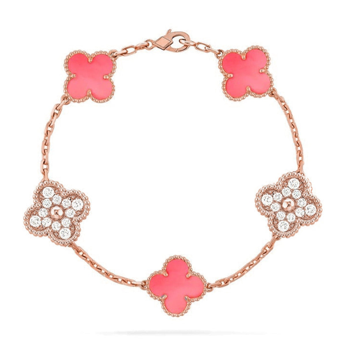 {
  "Elowen jewelsry": "Elowen ジュエリー",
  "CLOVER 5 MOTIFS  PINK MOP BRACELET COLLECTION": "クローバー 5モチーフ ピンクマザーオブパール ブレスレットコレクション"
}