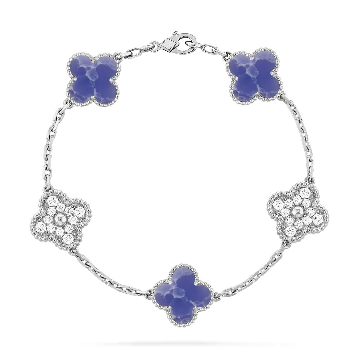 {
  "Elowen jewelsry": "Elowen Schmuck",
  "CLOVER 5 MOTIF BLUE VEINS BRACELET COLLECTION": "KLEEBLATT 5-MOTIV ARMBAND-KOLLEKTION MIT BLAUEN ADERN"
}