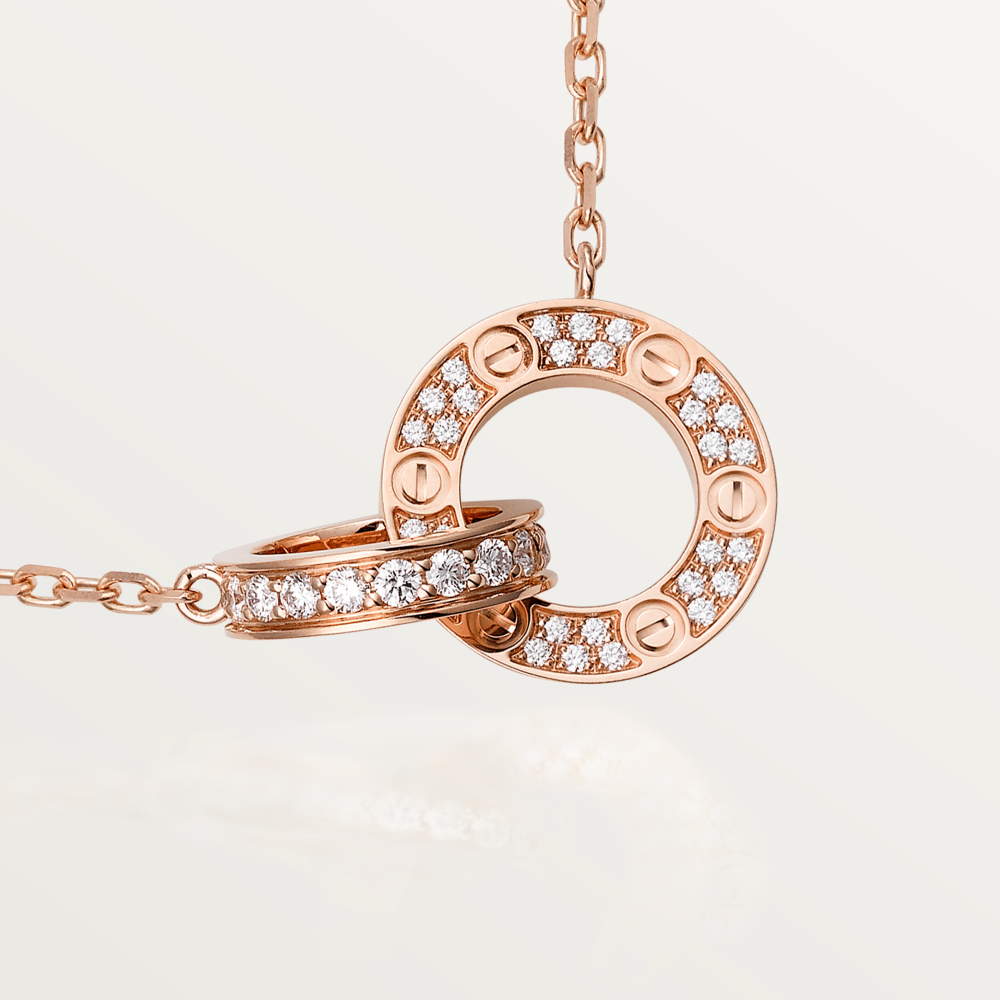 [Elowen jewelsry ]LOVE 7.6MM NECKLACE ROSE GOLD AND SILVER  FULL DIAMOND