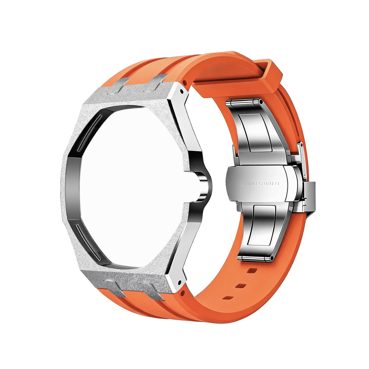 Exclusive Royal Oak Pop model, steel frosted gold case with a silicone strap