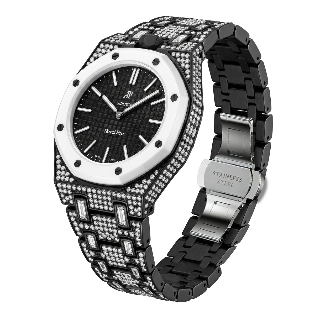 Royal Oak Pop Exklusiv Gehäuse aus Biokeramik & Armband aus Biokeramik voll besetzt mit Diamanten