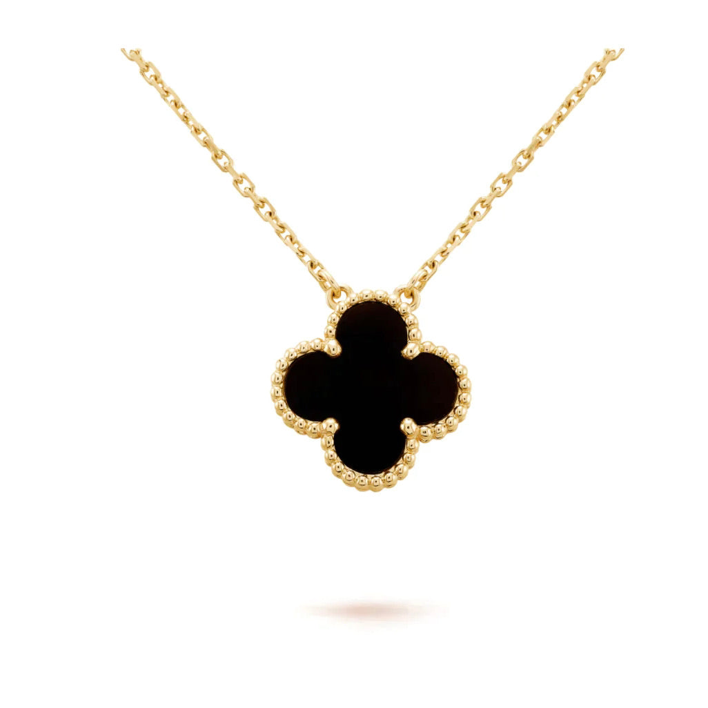 [Elowen Schmuck] CLOVER 15 MM SCHWARZER ONYX EINZELBLÜTEN-HALSKETTE