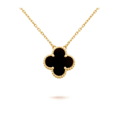 [Elowen Schmuck] CLOVER 15 MM SCHWARZER ONYX EINZELBLÜTEN-HALSKETTE