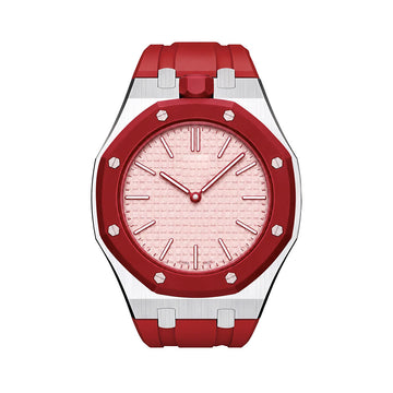 Eiche Pop Rot Stahl Silikonarmband