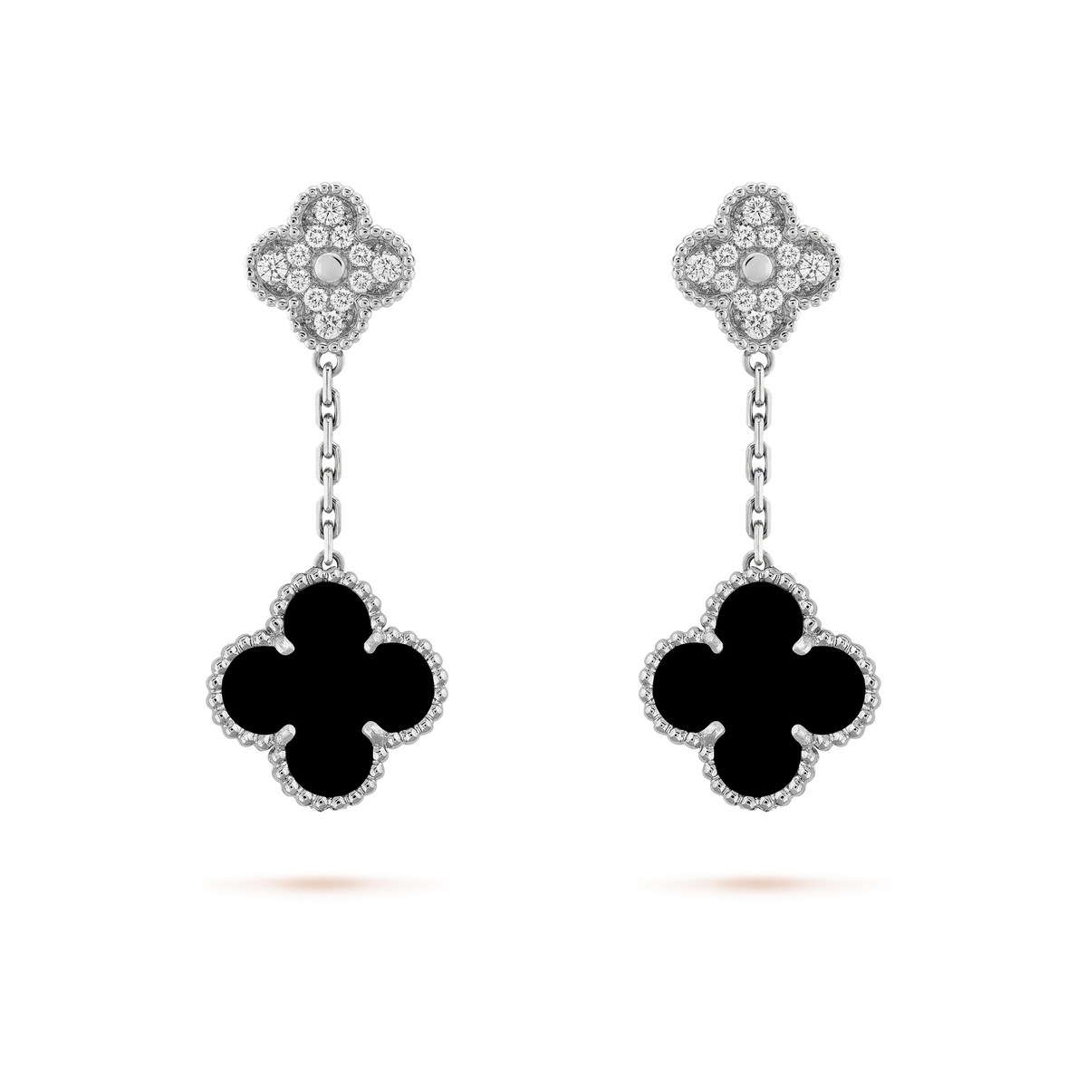 [Elowen jewelsry ]CLOVER 2 MOTIFS  DIAMOND ONYX EARRINGS SILVER
