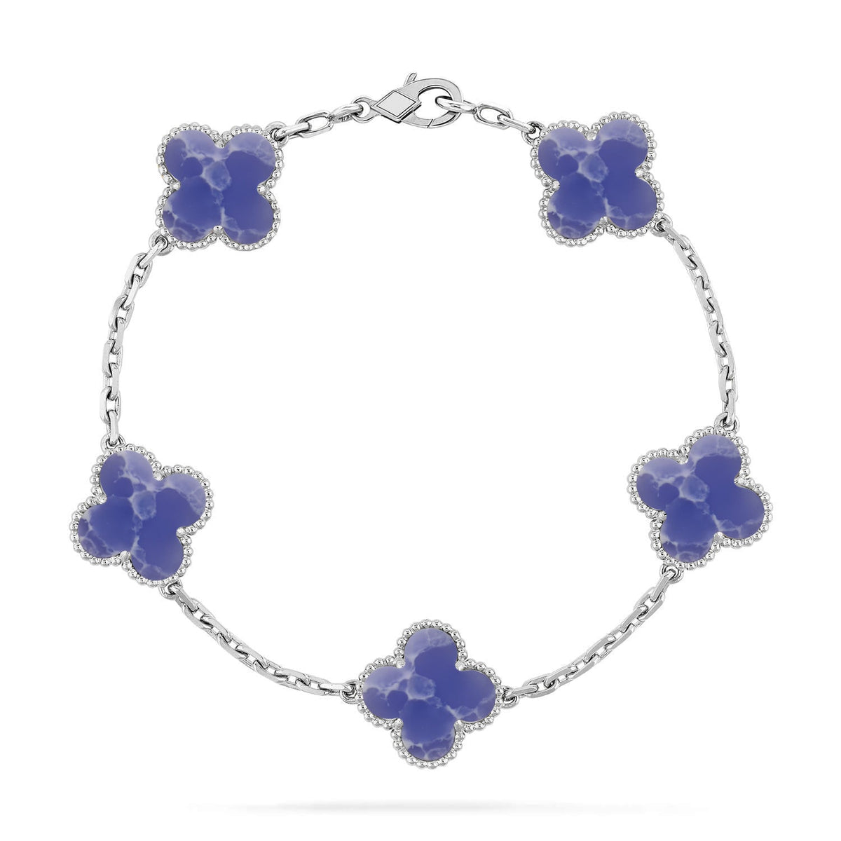 {
  "Elowen jewelsry": "Elowen Schmuck",
  "CLOVER 5 MOTIF BLUE VEINS BRACELET COLLECTION": "KLEEBLATT 5-MOTIV ARMBAND-KOLLEKTION MIT BLAUEN ADERN"
}
