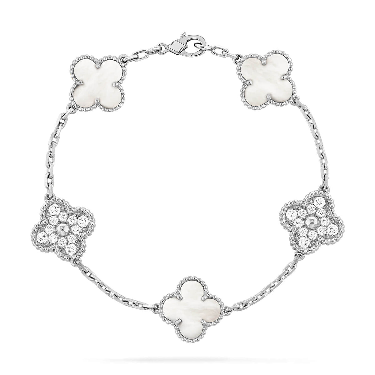 {
  "Elowen jewelsry": "Elowen Schmuck",
  "CLOVER WHITE PEARL MOP 5 MOTIF BRACELET COLLECTION": "KLEEBLATT WEISSE PERLMUTT 5-MOTIV ARMBAND KOLLEKTION"
}