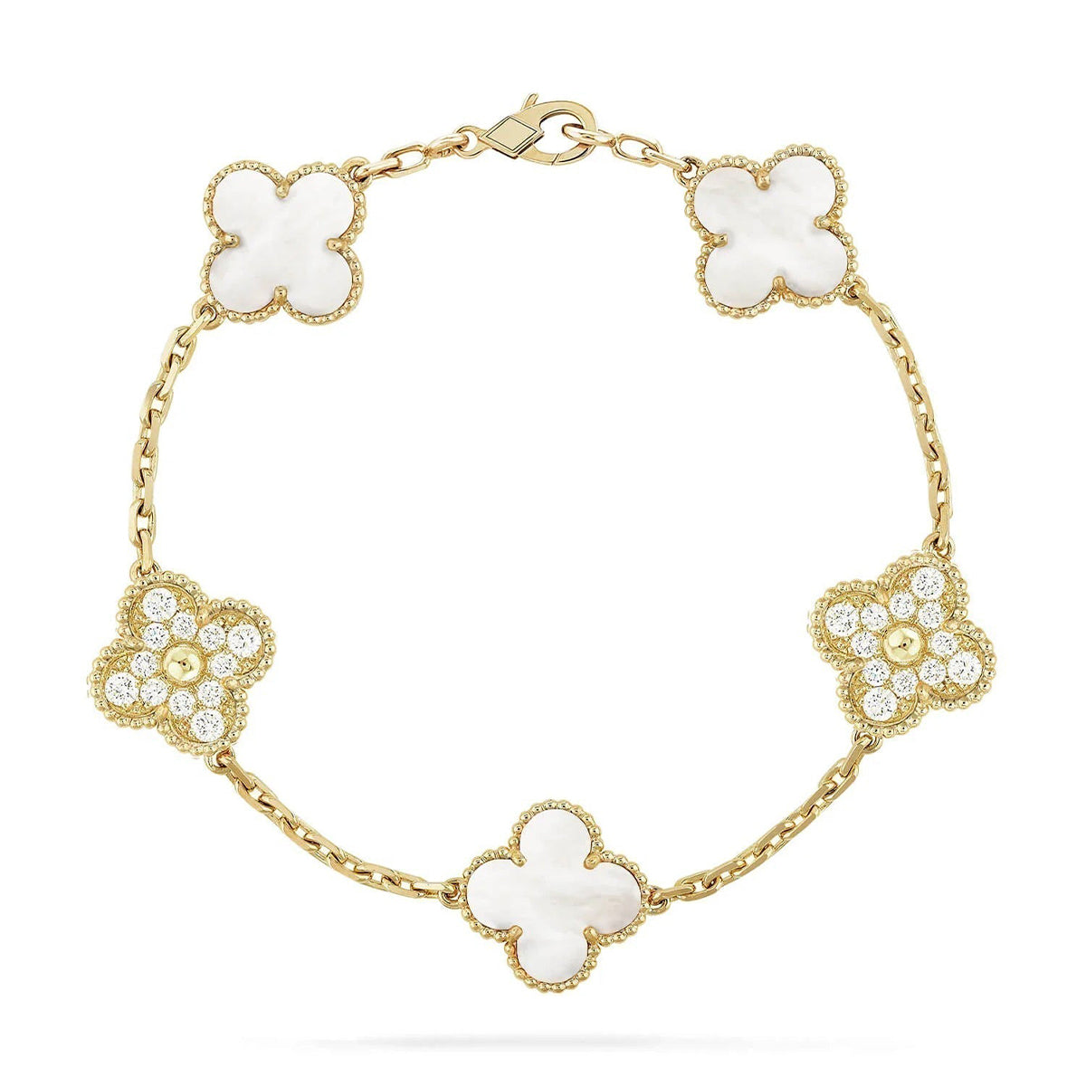 {
  "Elowen jewelsry": "Elowen Schmuck",
  "CLOVER WHITE PEARL MOP 5 MOTIF BRACELET COLLECTION": "KLEEBLATT WEISSE PERLMUTT 5-MOTIV ARMBAND KOLLEKTION"
}