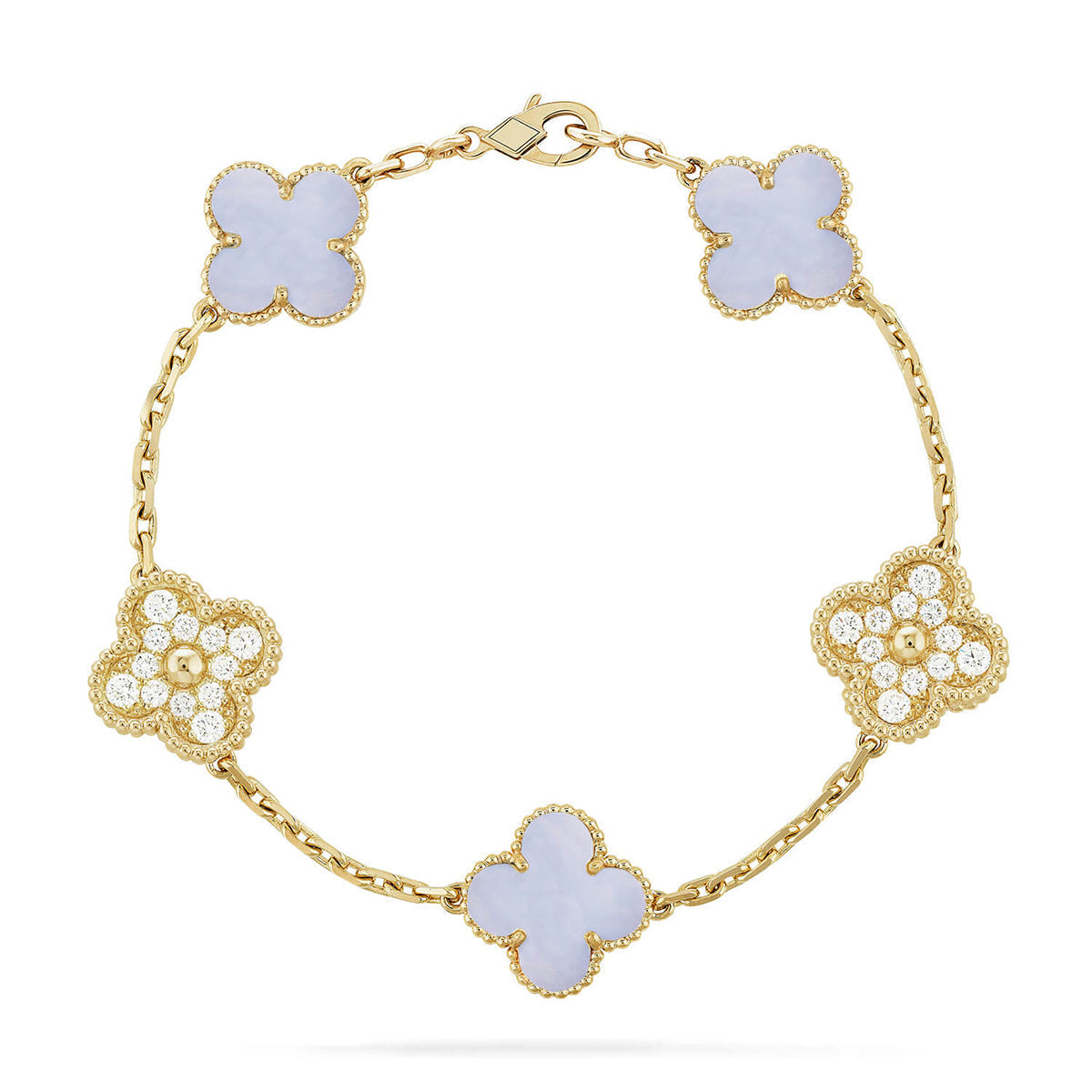{
  "Elowen jewelsry": "Elowen ジュエリー",
  "CLOVER 5 MOTIF PURPLE CHALCEDONY BRACELET COLLECTION": "クローバー 5モチーフ パープルカルセドニー ブレスレットコレクション"
}