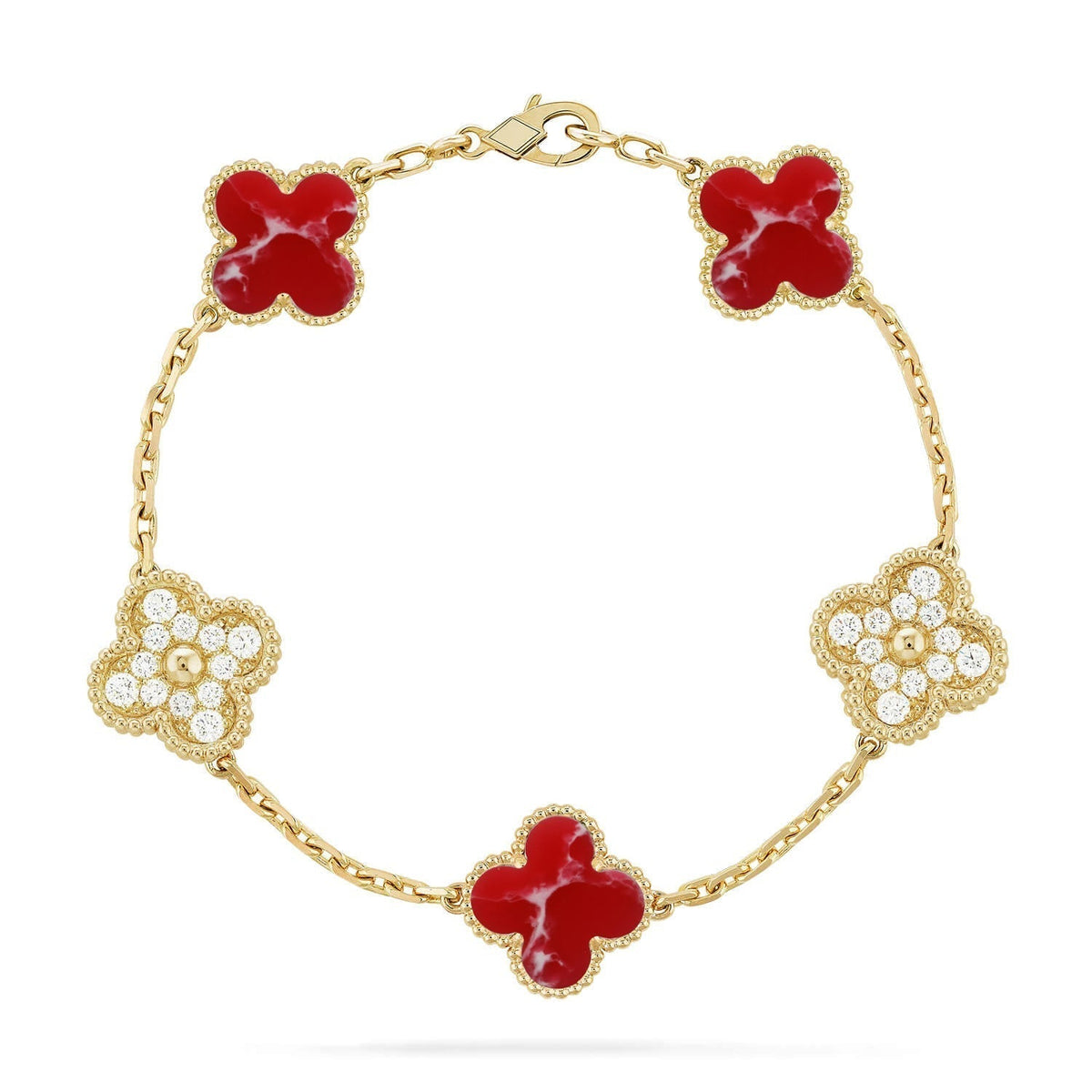 [Elowen jewelry] クローバー 5モチーフ レッドパターン ブレスレットコレクション