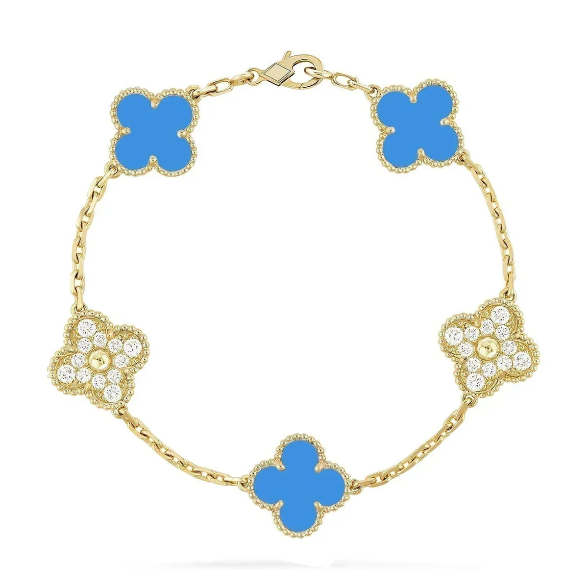 [Elowen Schmuck] CLOVER 5-MOTIV ARMBAND KOLLEKTION AUS BLAUEM ACHAT