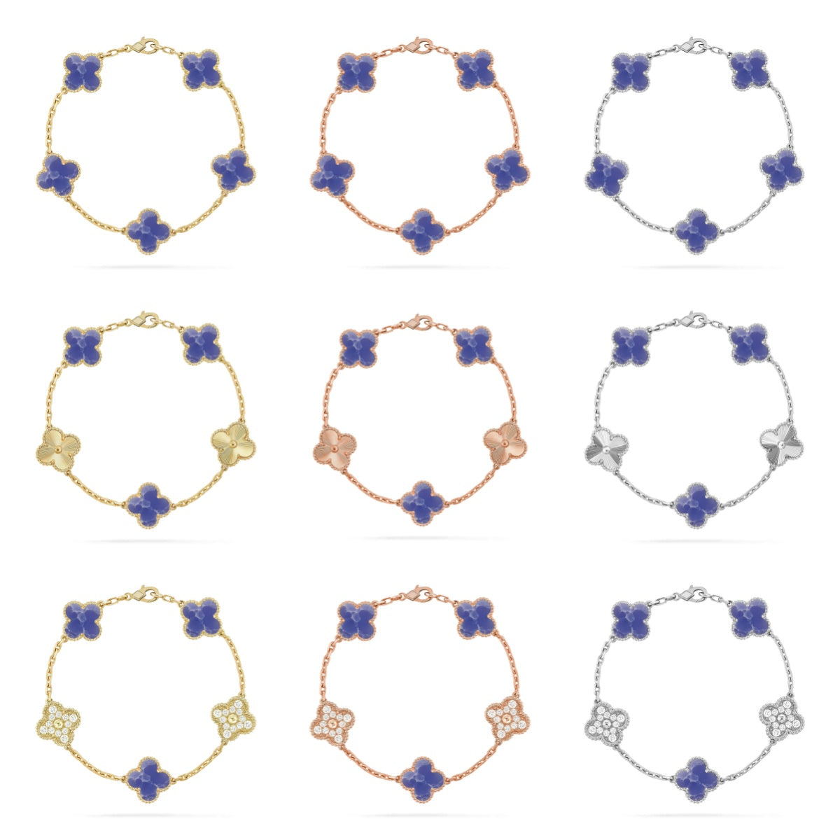 {
  "Elowen jewelsry": "Elowen Schmuck",
  "CLOVER 5 MOTIF BLUE VEINS BRACELET COLLECTION": "KLEEBLATT 5-MOTIV ARMBAND-KOLLEKTION MIT BLAUEN ADERN"
}