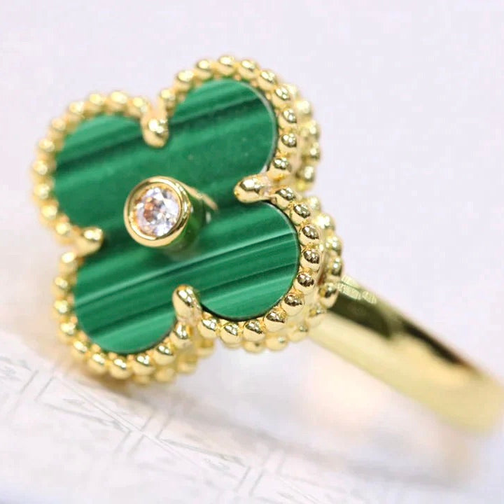 [Elowen Schmuck] KLEEBLATT MALACHIT RING GOLD DIAMANT