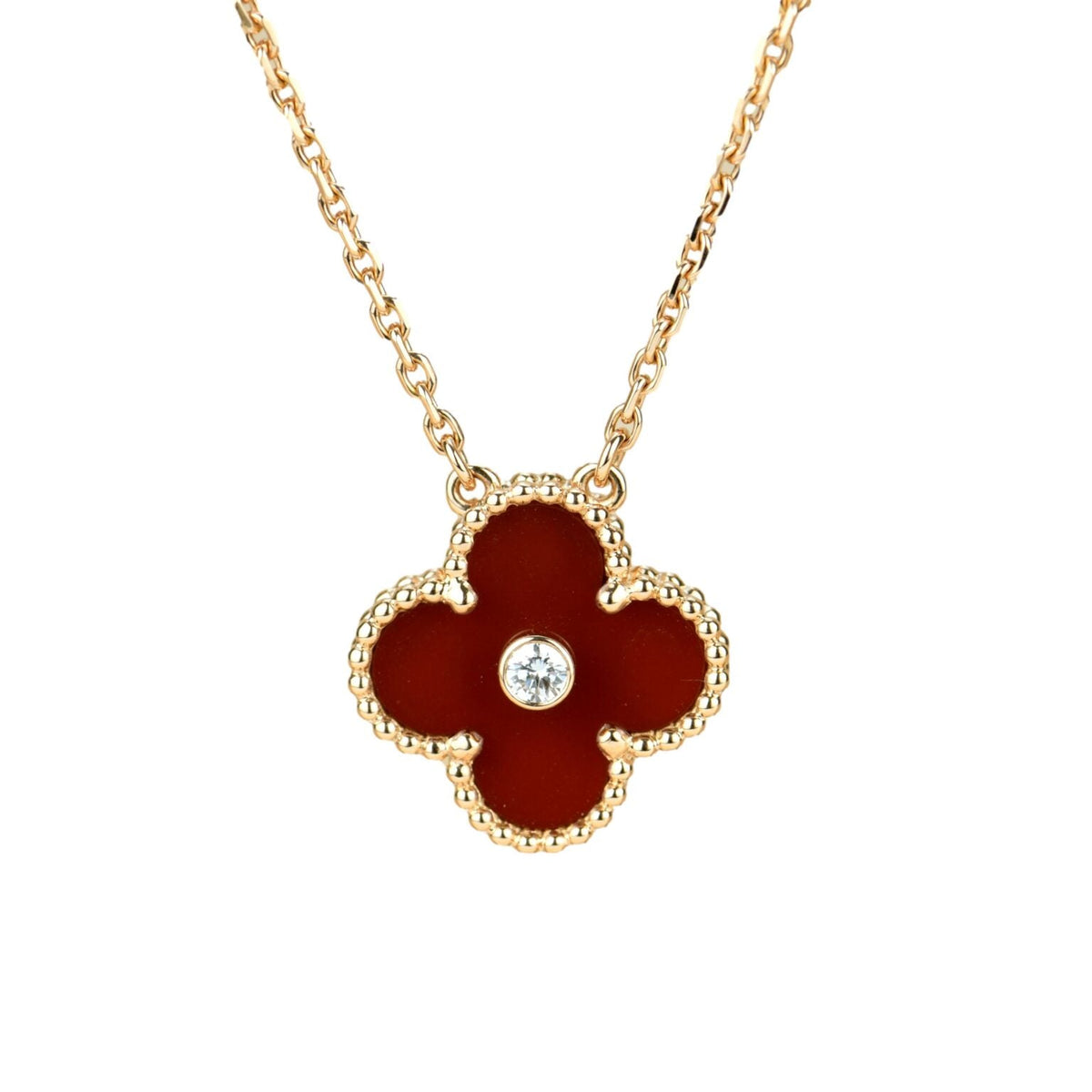 [Elowen jewelsry ]CLOVER 15MM DIAMOND CARNELIAN NECKLACE
