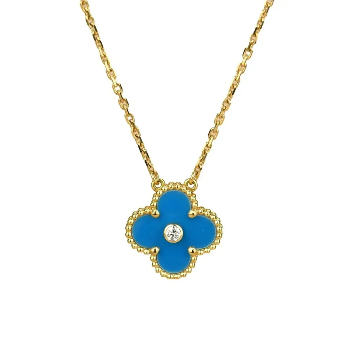 [Elowen jewelsry ]CLOVER 15MM DIAMOND AND BLUE AGATE NECKLACE