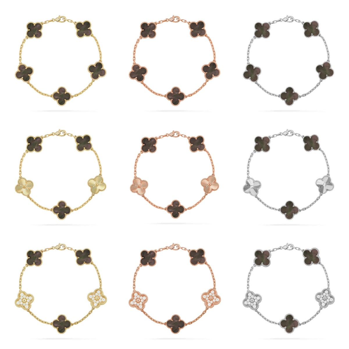 [Elowen jewelry] クローバー 5モチーフ グレーマザーオブパール ブレスレットコレクション