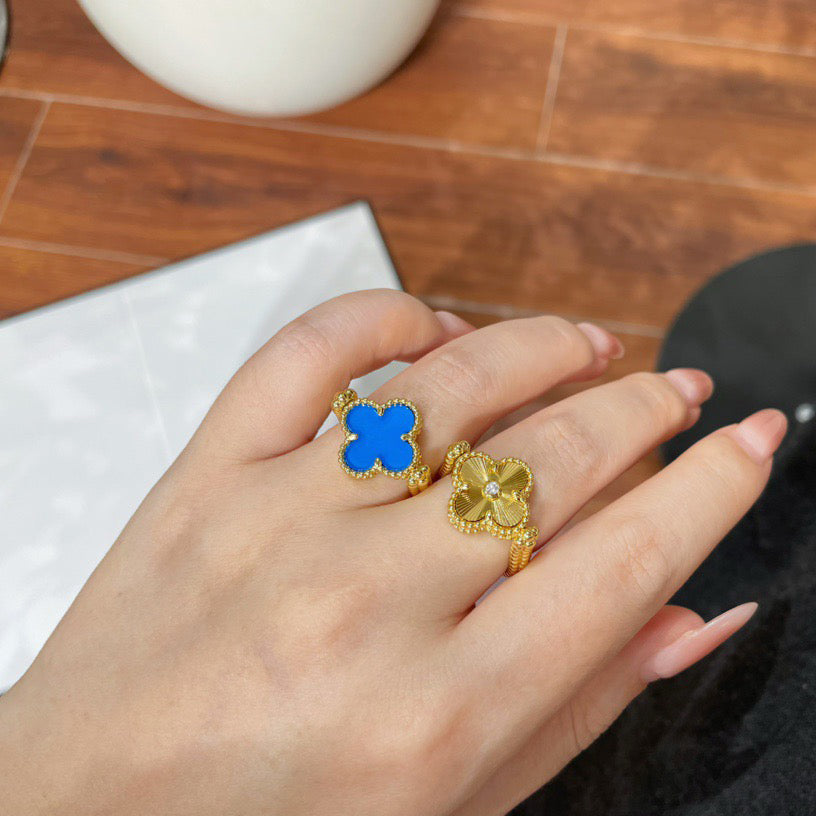 [Elowen jewelsry ]CLOVER RIVERSIBLE BLUE AGATE RING