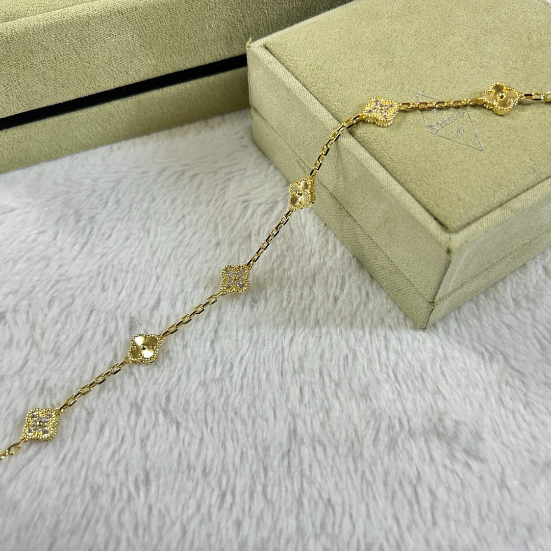 [Elowen jewelry] クローバー 6モチーフ ダイヤモンド レーザーブレスレット