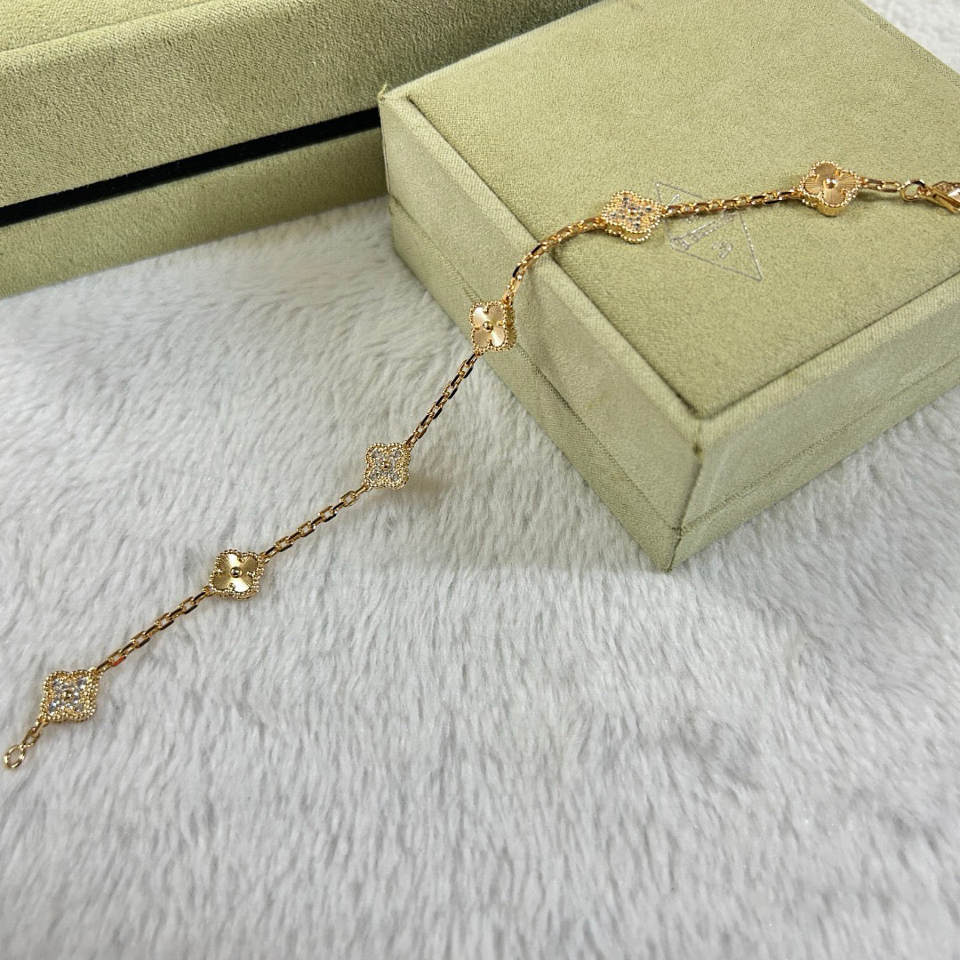 [Elowen jewelry] クローバー 6モチーフ ダイヤモンド レーザーブレスレット