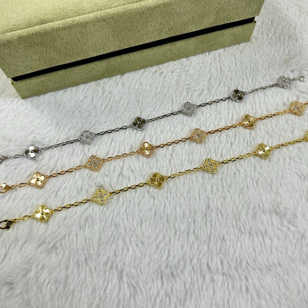[Elowen jewelry] クローバー 6モチーフ ダイヤモンド レーザーブレスレット