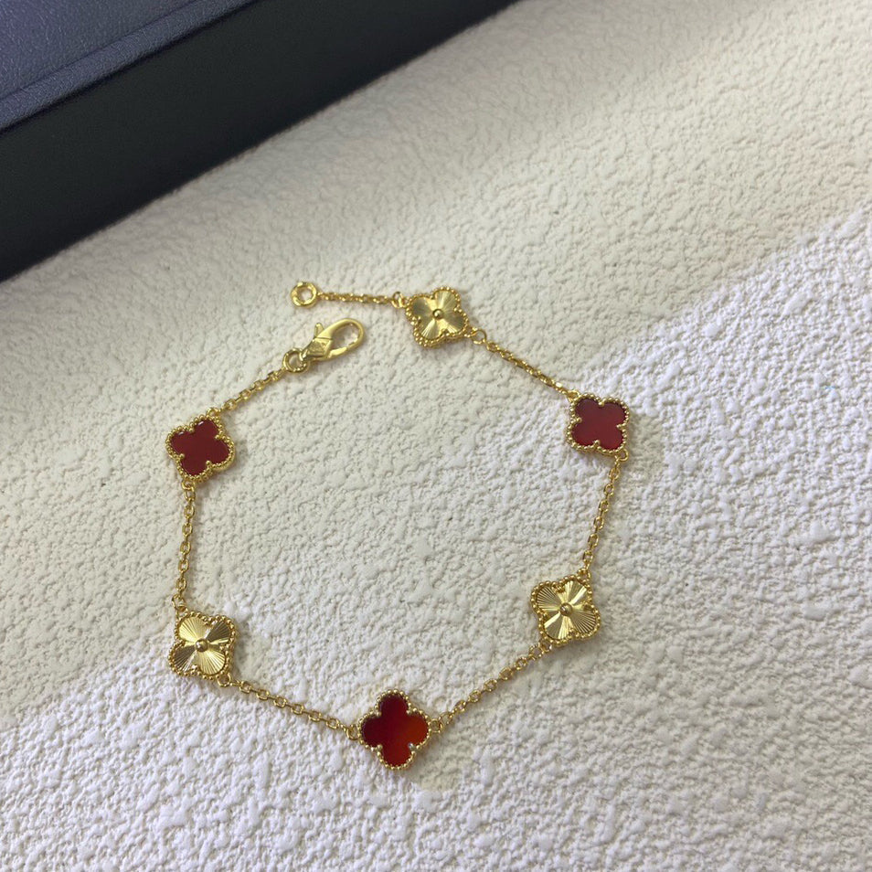 [Elowen jewelsry ]CLOVER 6 MOTIF RED AGATE LASER BRACELET