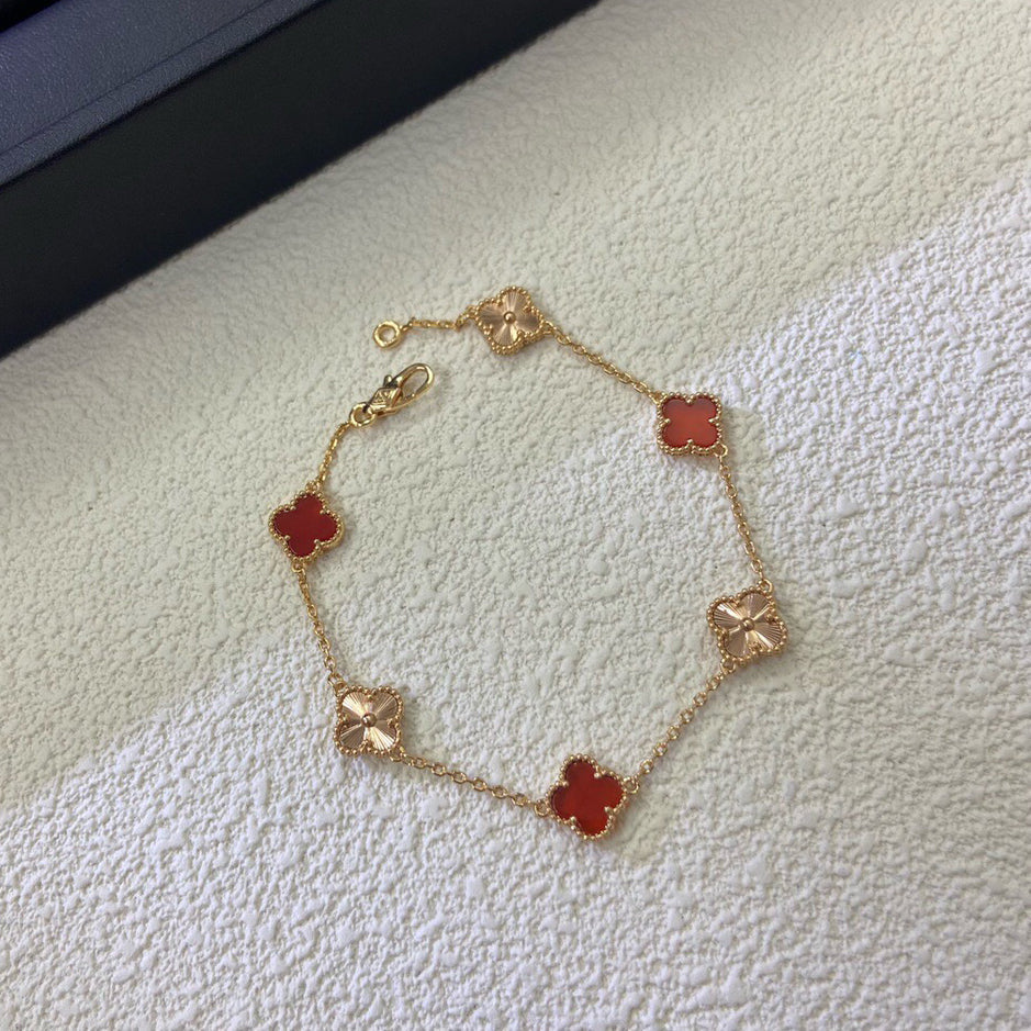 [Elowen jewelsry ]CLOVER 6 MOTIF RED AGATE LASER BRACELET