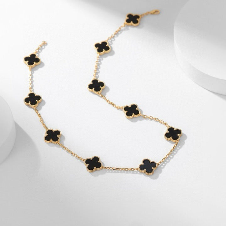 [Elowen jewelsry ]CLOVER HALSKETTE MIT 10 ONYX-MOTIVEN