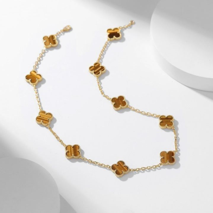 [Elowen jewelsry ]CLOVER 10 MOTIVE TIGERAUGE-HALSKETTE