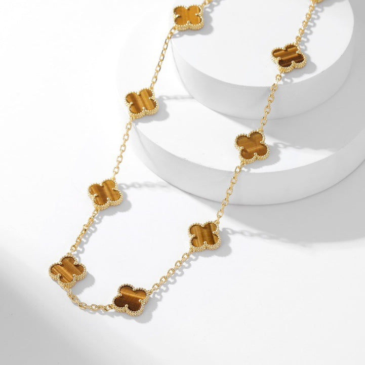 [Elowen jewelsry ]CLOVER 10 MOTIVE TIGERAUGE-HALSKETTE
