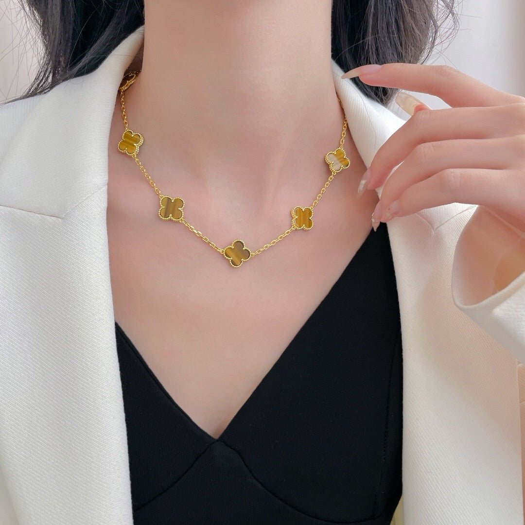 [Elowen jewelsry ]CLOVER 10 MOTIVE TIGERAUGE-HALSKETTE