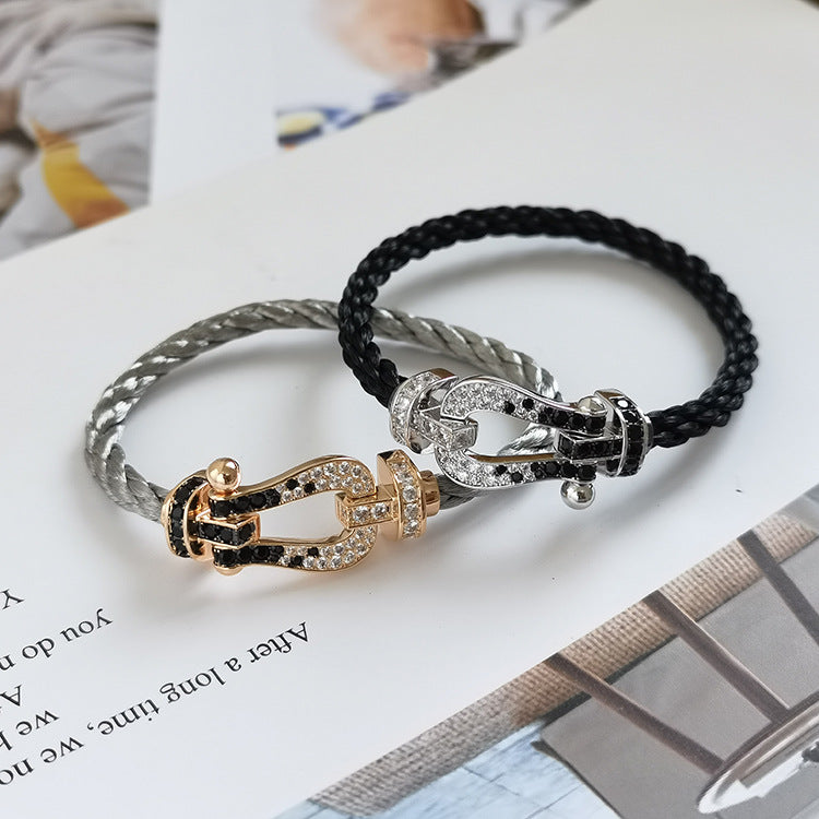 [Elowen jewelsry ]FORCE LARGE HORSESHOE BLACK WHITE DIAMOND BRACELET ROSE GOLD