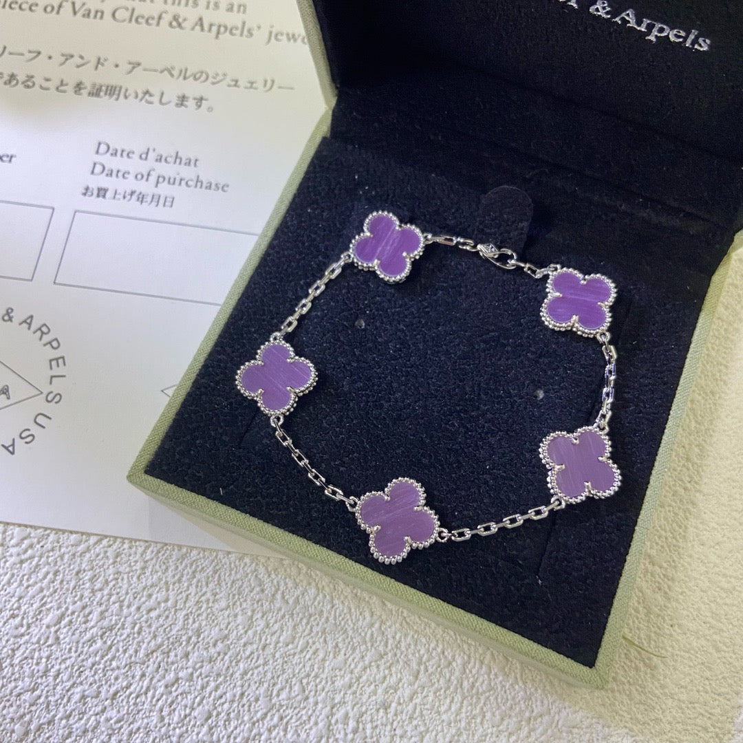 [Elowen jewelsry ]CLOVER  5 MOTIFS  PURPLE VIOLET BRACELET