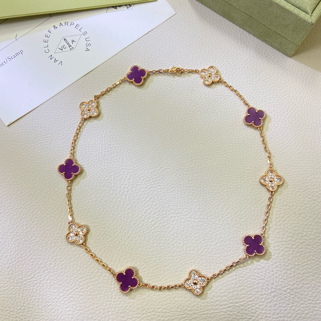 [Elowen jewelsry ]CLOVER 10 MOTIFS  PURPLE VIOLET DIAMOND NECKLACE