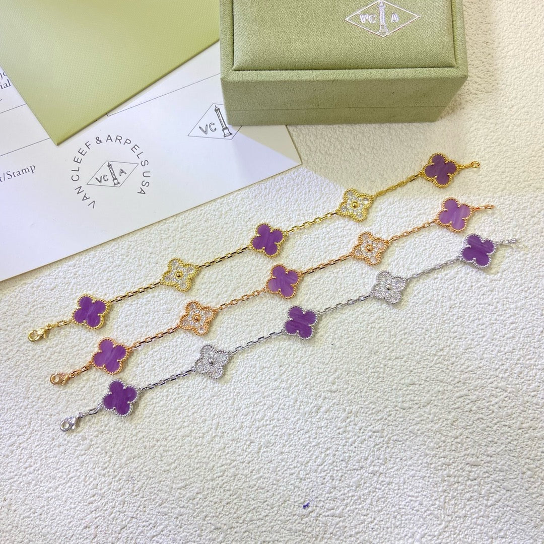 [Elowen jewelsry ]CLOVER  5 MOTIFS  PURPLE VIOLET DIAMOND BRACELET
