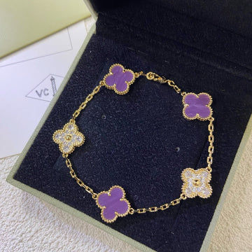 [Elowen jewelsry ]CLOVER  5 MOTIFS  PURPLE VIOLET DIAMOND BRACELET